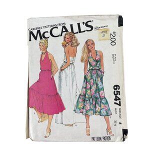 70s McCalls 6547 Carefree Misses Halter Dress Sewing Pattern Size 8 Vintage CUT